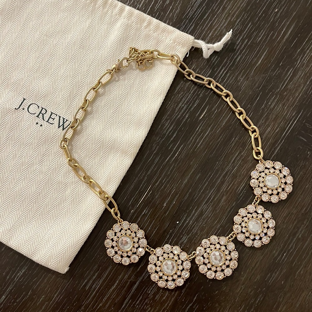 J Crew Matte Gold Tone Crystal Rhinestone Necklace